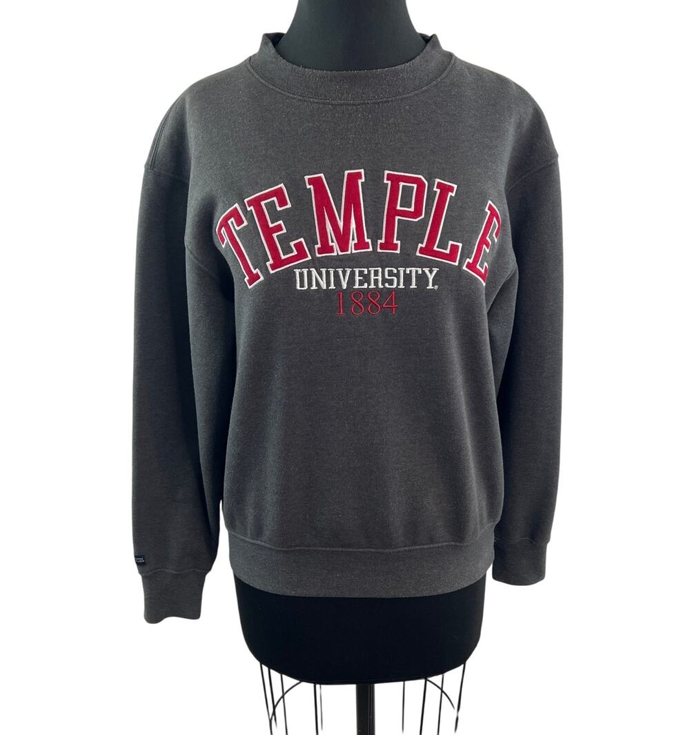 JanSport Temple University 1884 Gray Sweatshirt Cotton Crew Pullover Sz S Small